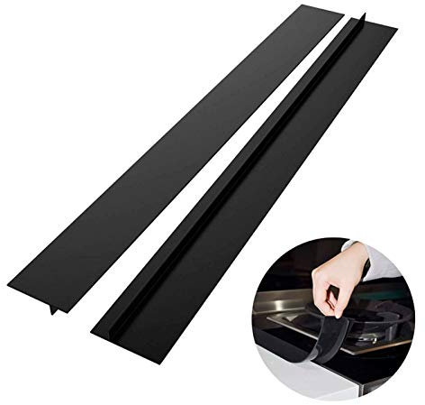 Tudaheuiy 2 Pièces Joint Silicone pour Plan de Travail, Couvre-Fente Cuisine Anti-Poussière et Anti-Taches, Remplissage Entre Plaque de Cuisson et Comptoir, Facile à Nettoyer (Noir, 65cm)