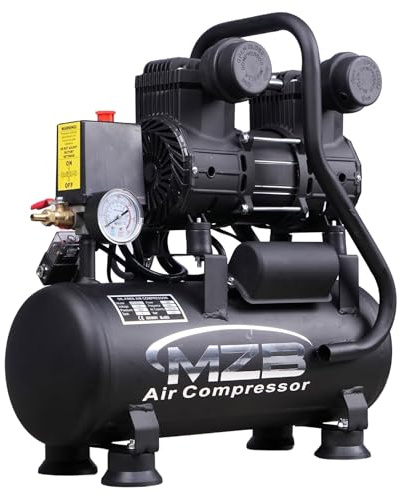 MZB 2.4 Gallon Ultra Quiet Air Compressor 110V/60Hz 1.2HP 5.65CFM, MAX 115PSI Steel Tanks Oil-Free 70dB Noise Level Air Compressor with Wheels for Spray Painting, Auto Repair, Carpentry Decoration
