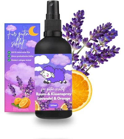 Kissenspray 100ml Bio Lavendel-Orangen Spray mit echten ätherischen Ölen - Natürlicher und frischer Duft für Kissen, Bett, Kleiderschrank - Yoga, Entspannung & Konzentration - Wäsche- und Raumspray