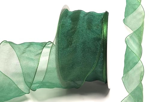 s.dekoda Schleifenband Organza 25m x 60mm Grün Organzaband mit formbaren Drahtkanten Geschenkband [D3142-111]