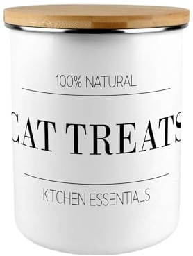 Minimalist Cat Treats Canister - Modern Black & White Home/Kitchen Large Enamel Storage Jar Gift for Cat Lovers