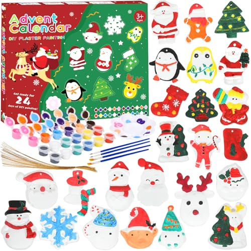 Adventskalender Kinder Malset, 24 Tage Weihnachtskalender Countdown Advents-DIY Kreatives Basteln für Kinder, Adventskalender Weihnachtsbastelset Spielzeug Geschenke für Jungen Mädchen