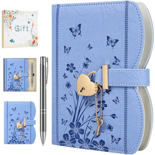 HwxBen Diary with Lock and Keys for Girls and Women, Ideas with Gift Box and Pen and Bookmark, Journal for Women with 244 Pages, B6 Refillable Notebook with Lock for Writing, Light purple