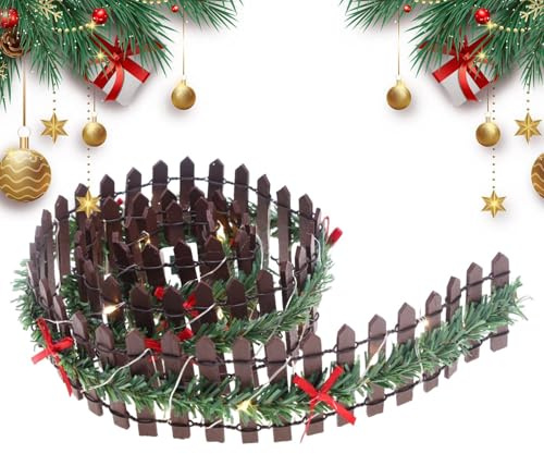 Valla Miniatura Para Árbol De Navidad | 89 cm Barrera de Jardín de Mini de Madera | Valla de Jardín con LED para Niños Adultos Fiestas Árbol de Navidad Paisaje Casas Miniaturas