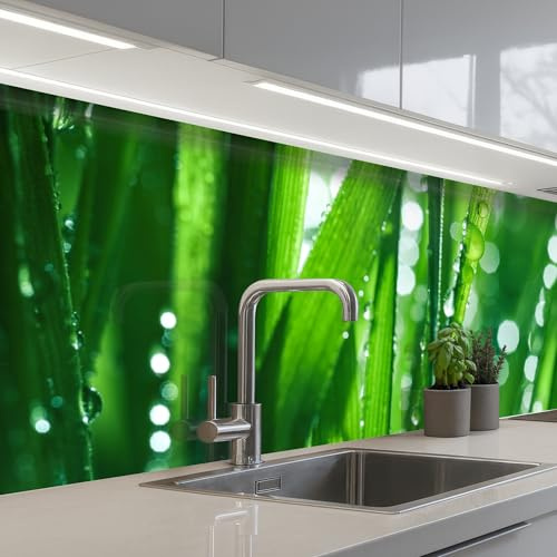 KitchenYeah© Spritzschutz Küche Küchen Rückwand Küchendeko Wand Wandschutz | 60x200 cm - Selbstklebend Backsplash Kitchen Peel And Stick Natur - Grün - Gras