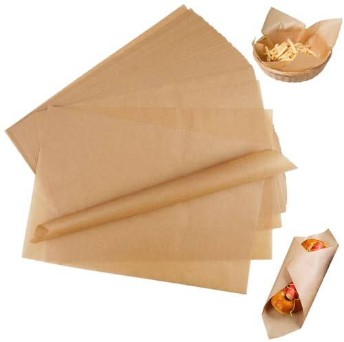 100 Blätt Wachspapier für Lebensmittel, 30x20cm Backpapier Ohne Pfas & Bpa | Fettdichtes Papier, Pergamentpapier zum Backen, Einweg Butterbrotpapier, für Sandwich, Pommes Frites, Burger, Kuchen, Braun