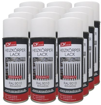 SDV Chemie Heizkörperlack Spray weiss seidenmatt 12x 400ml Heizkörper Lack RAL 9010 Radiator