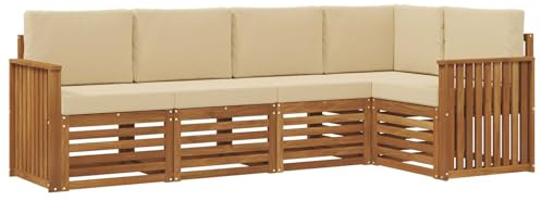 vidaXL Sofagarnituren 5 pcs Natur und Beige Massivholz Akazie, Garten-Sofa, modernes Outdoor-Möbel, robuster Lounge-Satz, Bequeme Terrasse-Sitzmöbel für Dein Zuhause
