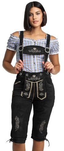 Steigenhöfer Lederhose Damen Tracht Shorts Kniebund - 100% Rindsleder - Clara - Traditionelle Kurze Hose für Frauen - Inklusive verstellbaren Trägern - Dirndl Alternative