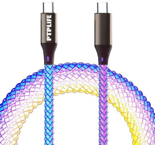Cavo RGB USB C a USB C, 1 m PD, cavo di ricarica rapida 60 W, cavo USB luminoso con trasferimento dati per iPhone 17/16/15, Samsung Galaxy S25/24/S22, Huawei, iPad, Switch, PS5 e altri dispositivi