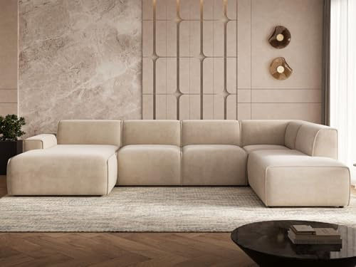 GRAINGOLD Belluno Sofa 378x220 cm, Sofa für Wohnzimmer, Cord-Stoff, 6-Sitzer Couch, Modernes Design (Beige, Rechts)