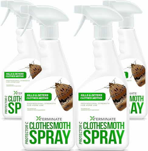 Xterminate Clothes Moth Killer Spray Treatment (4 x 1L) Professional Strength Formula For Home Use. For Household Storage Areas, Carpets, Bedrooms, Furniture & More. Controls Re-infestation