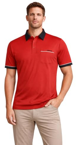 Gabicci - Plain Polo Shirt with Contrasting Collar and Piping (X-Large, Red)