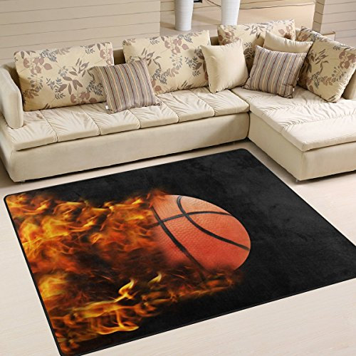 Domoko Basketball in Full Speed Fire Hinter Bereich Teppich Teppiche Matte für Wohnzimmer Schlafzimmer, Textil, mehrfarbig, 160cm x 122cm(5.3 x 4 feet)