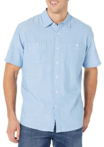 Amazon Essentials Men's Regular-Fit Short-Sleeved Chambray Shirt, Light Blue, L