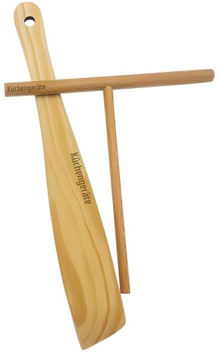 Kuchengerate Set of 2 Crepe Spreader Maker Set - 18cm Spreader Stick & 30cm Spatula Turner - All Natural UnPaint & Unpolished Beechwood T Shaped Contructions - Best Gift Idea