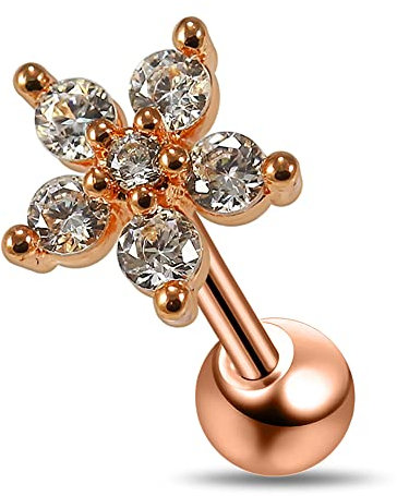 Monster Piercing Rose Or 6 CZ Pierres Fleur 16 Jauge Acier Chirurgical Cartilage H?lice Tragus Bijoux Piercing Oreille