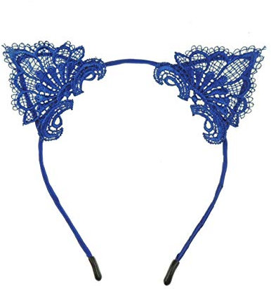 Déguisement pour femmes et filles - Serre-tête en dentelle avec oreilles de chat et chaton - Pour Noël, enterrement de vie de jeune fille, Halloween, enterrement de vie de jeune fille - Bleu roi