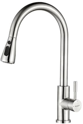 Ibergrif Wasserhahn Küche Ausziehbar, Küchenarmatur Hochdruck mit 3 Sprühmodi und Mischbatterie, 360° Schwenkbar Edelstahl Spültischarmatur, Einfache Montage für 1 Loch, Gebürstet (M22137)