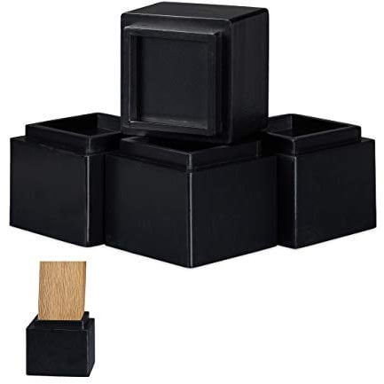 Relaxdays Set de 4 Elevadores Mesa, Silla, Cama, Muebles, Alza, Taco, Bambú, 8,5 cm Elevación, 10x11,5x11,5 cm, Negro