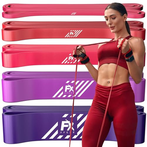 FX FFEXS Premium Latex Bandas Dominadas - Bandas de Resistencia Pull Up Ejercicio (5 Bandas - Set Rosado)