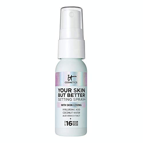 IT Cosmetics Your Skin But Better Setting Spray+ – schützt Make-up, kontrolliert Glanz, spendet Feuchtigkeit – 16 Stunden Halt – mit Hyaluronsäure, Kokosnusswasser und Aloe Vera – 29,6 ml