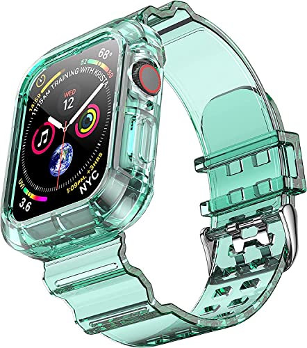 NotoCity Correa Compatible con Apple Watch SE, para Apple Watch Serie 8/7/6/5/4/3/2/1 42mm 44mm 45mm Correa de Repuesto con Funda, Creativa,Transparente (Verde oscuro)
