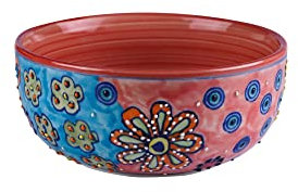 Gall&Zick Ensaladera de cerámica pintada a mano, 19 cm de diámetro, color rojo