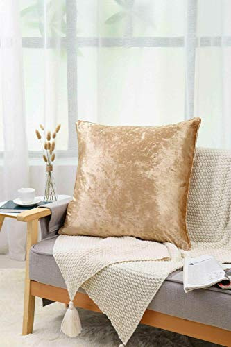 Mega_JumbleSale® Luxurious Crushed Velvet Soft Cushion Cover, 2 Pack Solid Color Square Decorative Throw Pillow Case Cover for Car Sofa Bed Couch Home Christmas Decor (60 x 80 CMs, Gold)