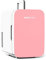 MONCOOK Mini Frigorifero - Piccolo, Portatile E Silenzioso - Minifrigo Con Porta In Vetro Per Cosmetici, Cibo E Bevande - Raffredda E Riscalda - Perfetto Per Casa, Ufficio O I Viaggi - 6L - Rosa