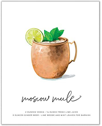 Moscow Mule Cocktail-Wandkunst, ungerahmt, Barwagen-Dekoration, Vintage-Alkohol-Poster, Mix and Match für Bar, Küche, Esszimmer, Illustrierter Moscow Mule Kunstdruck, Mod Day Art