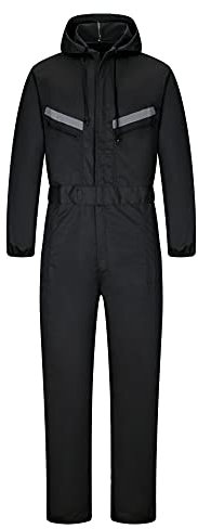 Yukirtiq Herren Arbeitsoverall Reflektierendes Band Arbeitsanzug Overall Arbeitskleidung Handwerker Anzug Arbeitskombi mit Kapuze und Vielen Taschen, Schwarz, S