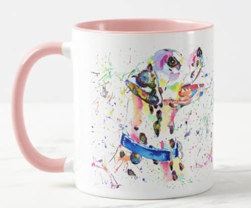 Vixar Dalmation Dog Pet Watercolour Rainbow Art Coloured Mug Cup Gift Birthday Work Office Christmas Tea Coffee (Pink)