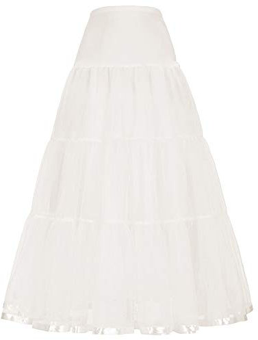 Linghe 50er Langer Petticoat gekräuselte Krinoline Vintage Hochzeit Braut Petticoat für Brautkleider Unterrock Rockabilly Tutu Rock (Weiß, XL)