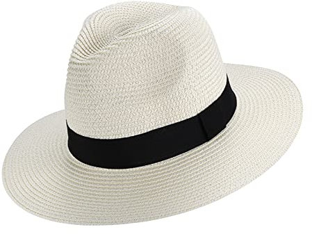 Eight Space Women Men Panama Hat, Rollable UV Sun Hat, Wide Brim Straw Hat, Fedora Hat, Beach Summer Hat, Comfortable 50+ Skin-Friendly (Weiß)