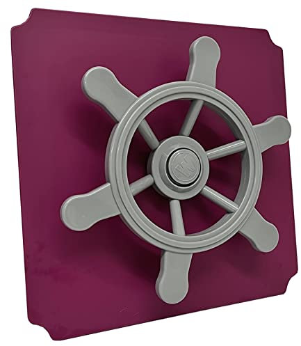 move and stic Platte 40x40 mit Spielfunktion Multifunktionsplatte Spielplatte mit Piratenlenkrad für Spielturm (Platte 40x40cm Magenta mit Piratenlenkrad grau)