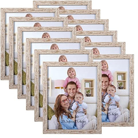 Giftgarden Bilderrahmen, 20,5 cm x 25,5 cm (8 x 10), Shabby-Chick-Look in Beige-Weiß, Holzmaserung, Set mit 12 Stück, Großpackung, für Wand oder als Tischaufsteller