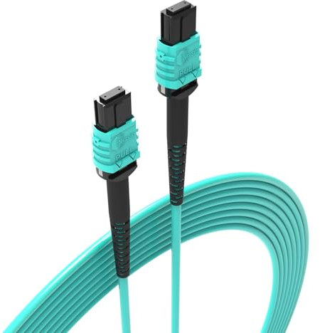 EMSECKO MPO zu MPO Glasfaserkabel 3M, 12 Adern, Buchse Typ B, OM3 Multimode Glasfaser Patchkabel, LSZH MPO-MPO Patch Cord für QSFP+ Transceiver MTP kompatibles Verkabelungssystem, Aqua