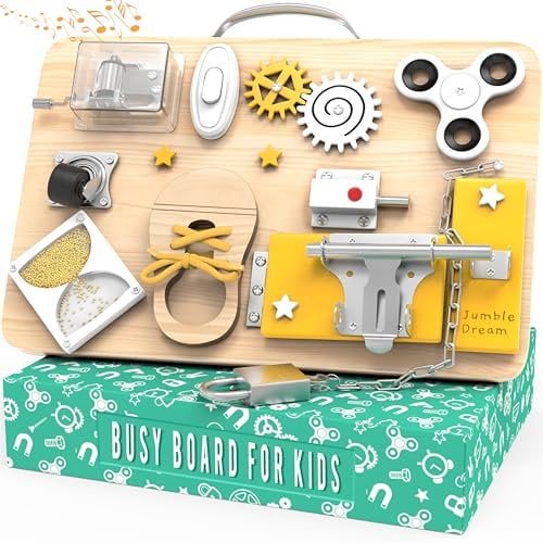 Jumble Dream Motorikspielzeug- Montessori Busy Board ab 1 Jahr mit 10 Aktivitäten - Kinder Activity Motorikspielzeug für stundenlange Beschäftigung - Sensorik Montessori Spielzeug ab 1 Jahr 2 3
