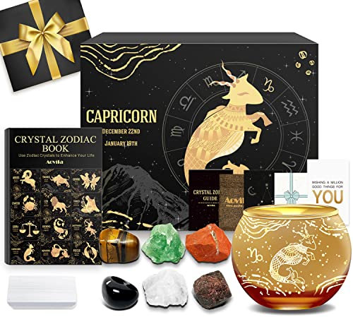 Aovila Steinbock Geschenke für Frauen Steinbock Teelichthalter Kerzenständer Kristalle Geburtssteine Geschenkbox Set Sternzeichen Astrologie Geschenke Geburtstagsgeschenke für Frauen Mama Freunde