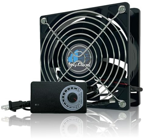 Easy Cloud Computer Fan with AC Plug, 120mm Variable Speed Axial Muffin PC Fan with Controller 120V 110V 220V Small 12V Case Cooling for PC Server Cabinet DVR TV Router Receiver Xbox Greenhouse