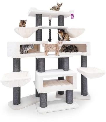 Petrebels Maine Coon Kratzbaum XXL Alley 200 cm hoch, Premium Qualität Katzenkratzbaum für große Katzen, Farbe Off-White