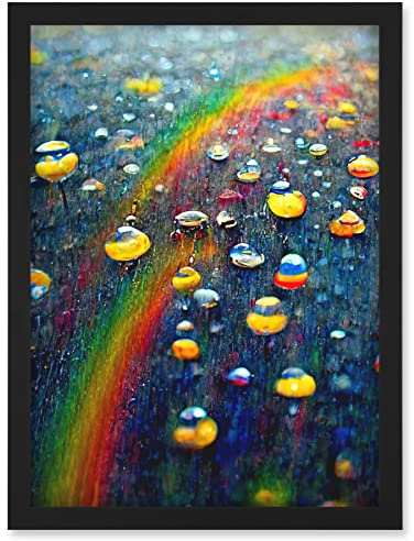 Doppelganger33 LTD Raindrops On Rainbow Light Prism Oil Painting Artwork Framed Wall Art Print A4