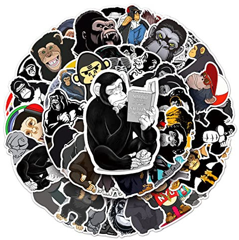 Bric Dodo 50 Stück Gorilla Aufkleber Wasserflaschen Laptop Telefon Gitarre Skateboard Computer Koffer Fahrrad Tiere Vinyl Stickers Wasserdicht Ästhetisch Aufkleber für Jugendliche Kinder Erwachsene