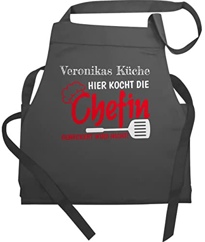 Schürze - Kochschürze - Hier kocht die Chefin - 60x87 - Anthrazit - geschenke für damen küchentextilien küche chefköchin kochschürzen küchenschürze kochzubehör koch lustig beste