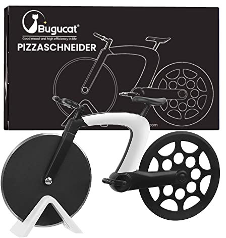 Bugucat Fahrrad Pizzaschneider, Pizza Cutter Pizza Schneider aus Antihaft Edelstahl,Pizzaroller Essen Grade Pizza Slicer mit Scharfem Schneiderad,Pizzarad Pizzamesser für Weihnachten (Weiß)