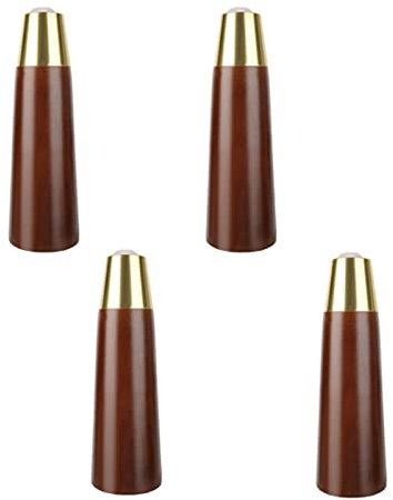 Möbelbeine, verstellbare Möbelfüße, 4 Stück Holz-Möbelbeine, schwarzes, konisches Sofabein, Esstisch/Couchtisch/Stuhl/Schrankstütze, Holzfüße, mit nordischer Messing-Basisabdeckung (Nussbaum, 15 cm)
