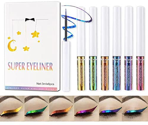 Chameleon Flüssiger Eyeliner, Glitter Waterproof Long Lasting Eyeliner Pen, intensiver Farbwechsel mit multireflektierendem Finish Metallic Flüssig-Eyeliner Set