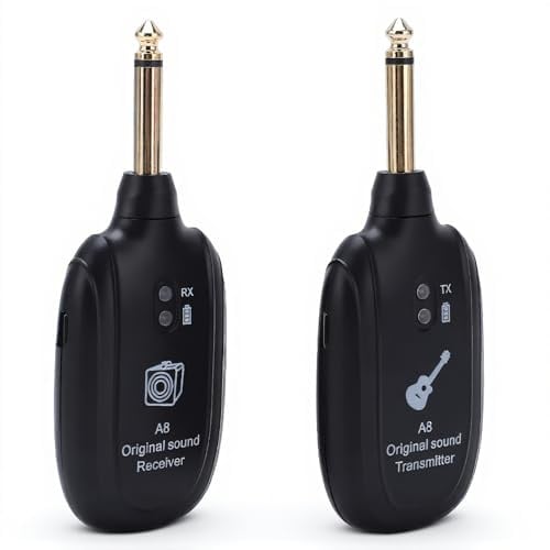 Kabelloses Gitarrensystem, Kabelloses Gitarren Sender Empfänger Set, Zubehör Set für Gitarren Tonabnehmer, Wiederaufladbarer Audio Wireless Sender Empfänger für Instrumente