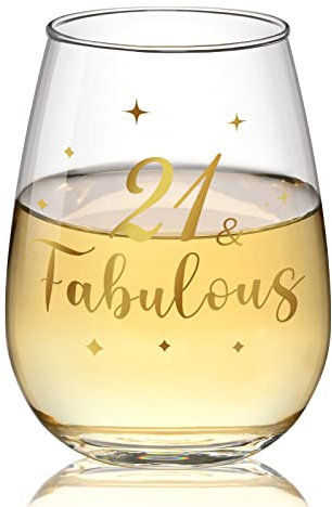 Joymaking 21th Birthday Gifts for Girls - 21 and Fabulous, Golden 21th Wine Glass Gifts for Birthday Decor Personalised Anniversary Presents for Friends Man Woman, 15 Oz…